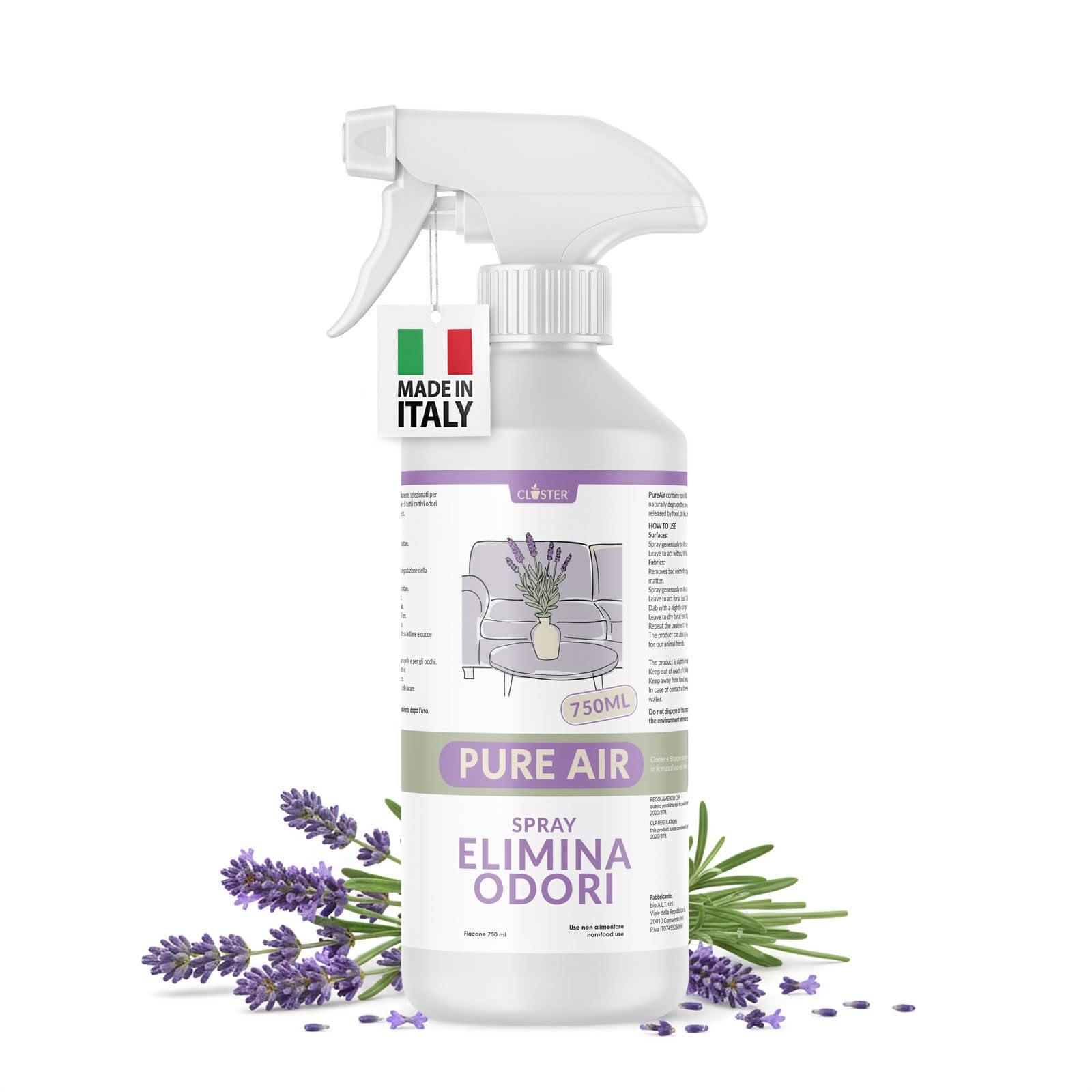 PureAir, Spray 750 ml - Elimina los olores, la orina de los colchones y las manchas de sudor en la ropa, tejidos, zapatos y equipos deportivos - Activador orgánico