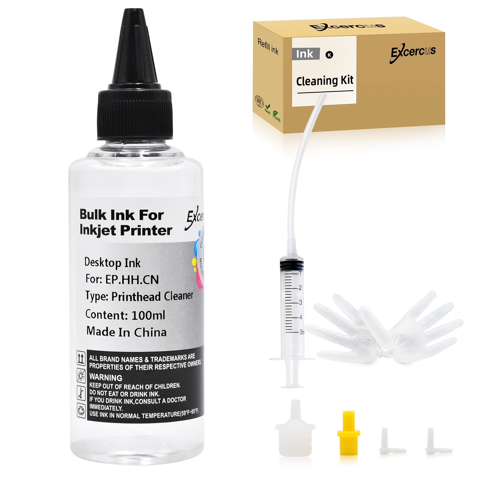 Printhead Cleaning Kit Compatible for Brother Epson HP Canon Nozzle Inkjet EcoTank Officejet Deskjet Pixma Printers-Liquid Printers Head Cleaning Suit Solution 100ml, 5ml Premium Syringe 1PK