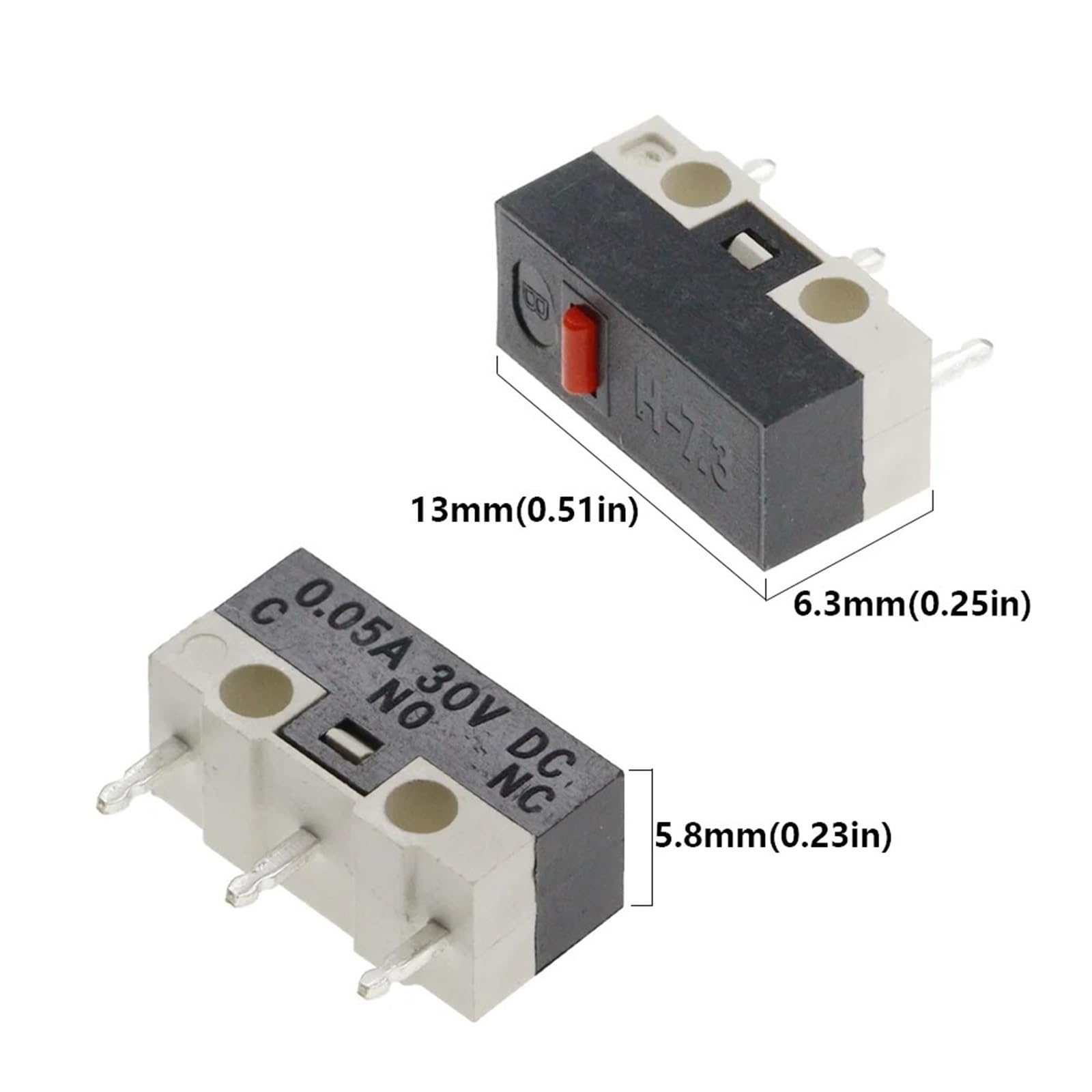 20 piezas interruptor de límite Micro interruptor de botón momentáneo 1A 125V AC interruptor de ratón 3 pines palanca con rodillo de mango largo brazo SPDT 12X6X6MM(Bent foot-2)