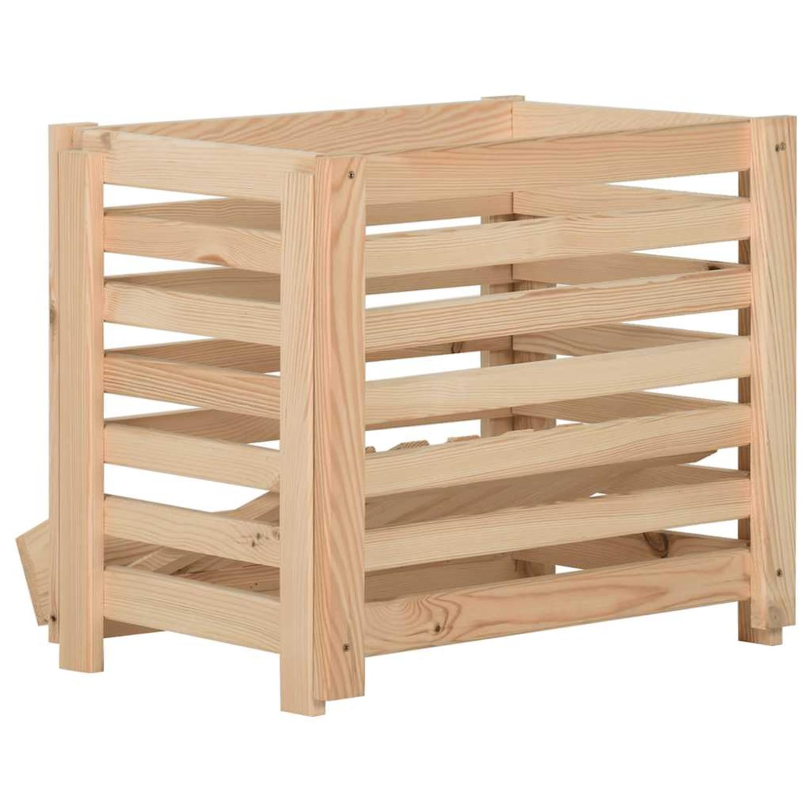 Homgoday Kartoffelkiste 60x40x50 cm Massivholz Kiefer stapelbar Gemüseaufbewahrung mit Kippfach belüftet für Kartoffeln Zwiebeln Knoblauch 327328