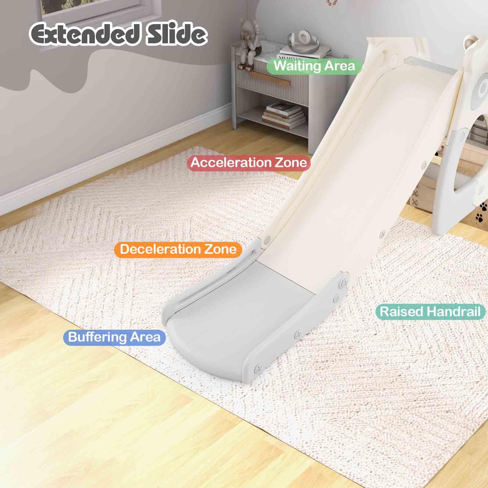 HOMASIS 4 in 1 Scivolo per Bambini con Canestro da Basket, Pallina, Anelli, Scivolo Pieghevole per Bambini, Gioco da Arrampicata per Interni ed Esterni per 3+ Anni (Grigio, Panda, 148 x 71 x 67 cm)