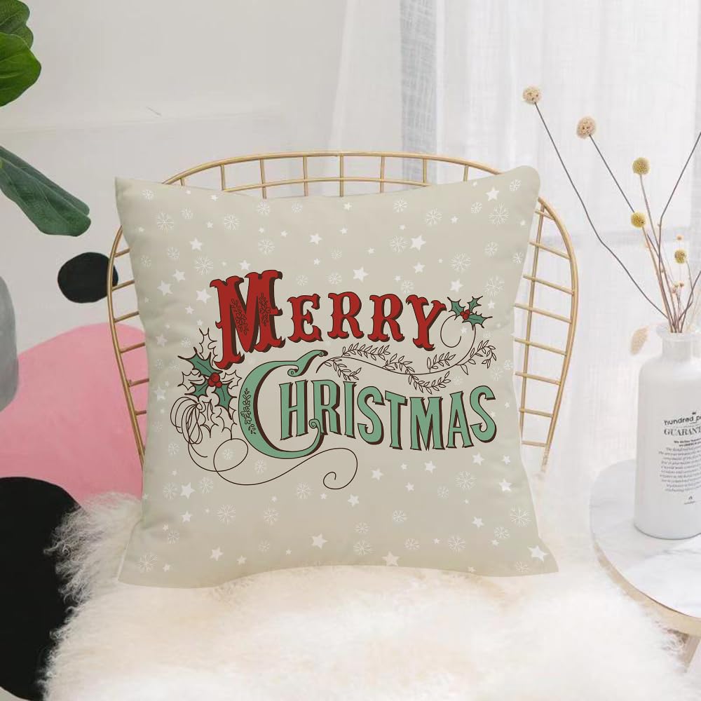 HYOSXW Cushion Cover,Throw Pillow Case Home Decorative for Living Room Bedroom Sofa Chair 16X16 Inch,Christmas Theme Image, Xmas Stars and Snowflakes Background with Stylized Retro,Pillowcase 40X40cm