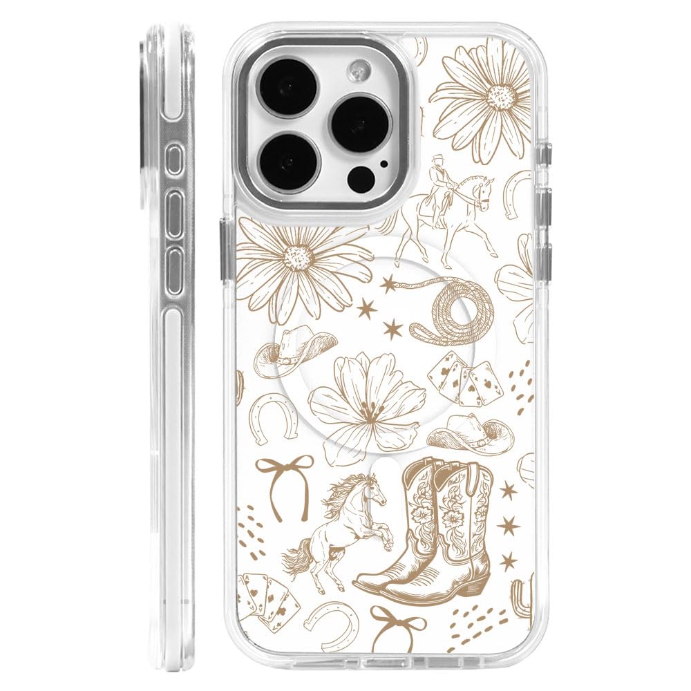 Case for iPhone 15 Plus Clear,Compatible with MagSafe,Anti-Scratch Magnetic Case,Cowgirl Western Aesthetic Cowboy Brown