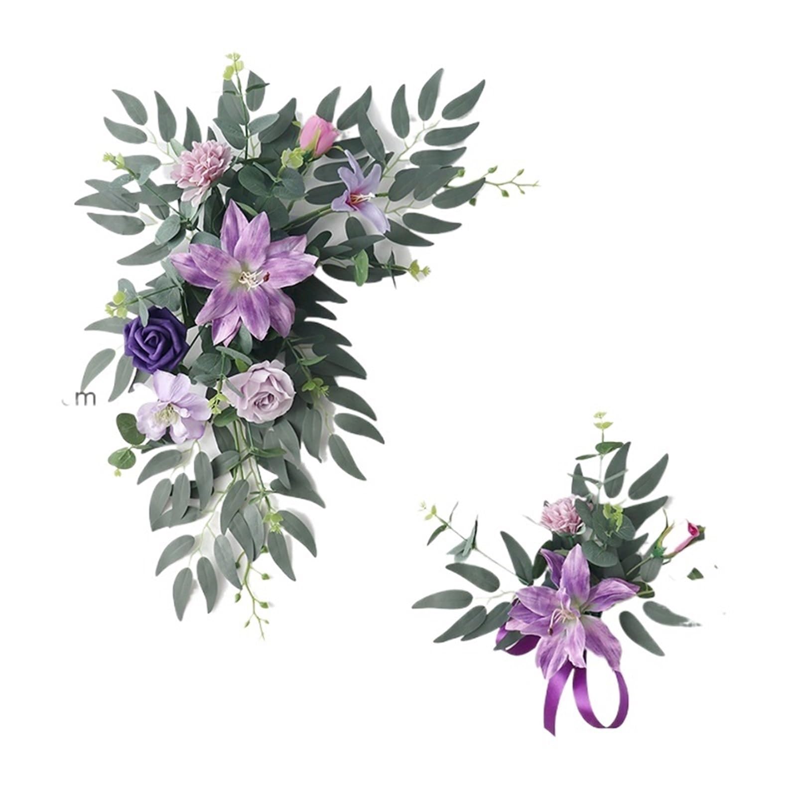 Artificial Floral Swags Country Wedding Welcome Sign Flowers Garland Artificial Arch Flower Eucalyptus Swag For Party Ceremony Reception Decor for Ceremony Backdrop, Fireplace and Door Decor(Purple)