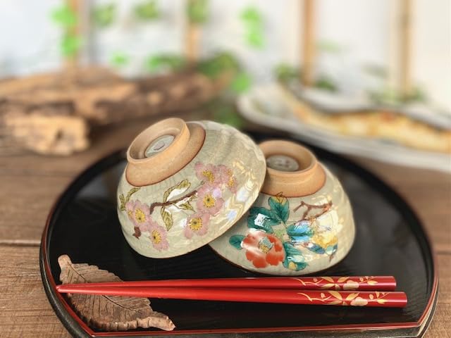 Amazon | 百華園 九谷【ペア飯碗】椿に鳥＆ソメイヨシノ『中絵