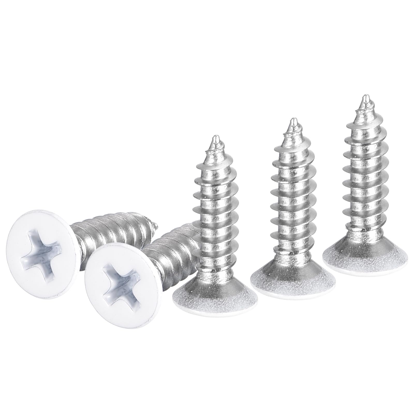 DTGN 25Pcs ST5x20mm Flat Head Wood Screws, 304 Stainless Steel White Phillips Self Tapping Screws