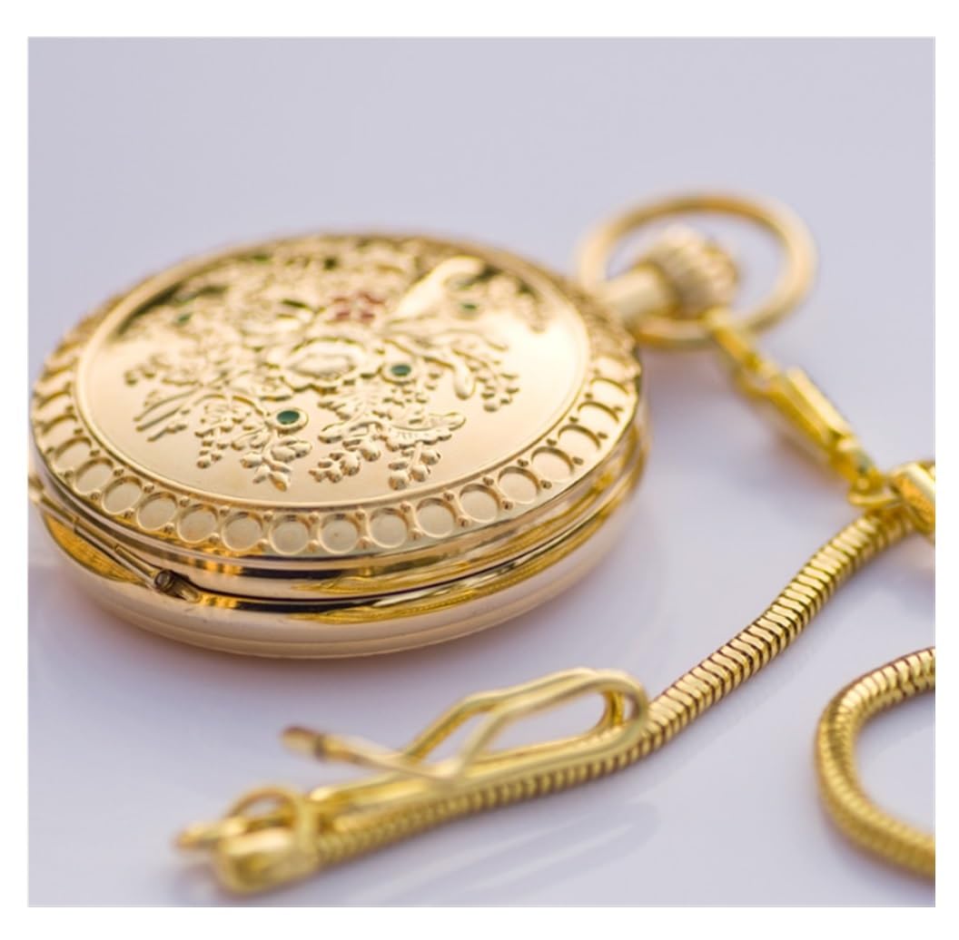 Zegarki Kieszonkowe Zegarek Kieszonkowy Z Cyframi Arabskimi/rzymskimi, Mechaniczny Zegarek Kieszonkowy W Stylu Vintage Z Łańcuszkiem Zegarki Kieszonkowe Męskie(Gold)