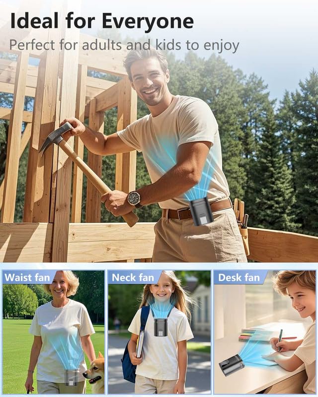 Image of Portable Waist Fan Rechargeable Quiet-Small Light Weight Personal Fans Battery Operated Ac,Cool Clip Fan Under Shirt Clothes Waistband Belt Buckle Pant Pocket for Construction Worker Blue Collar Men