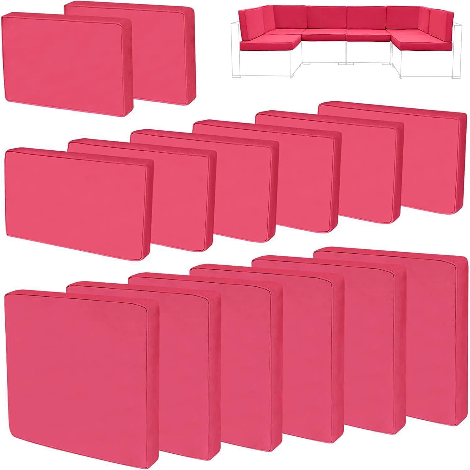 14Pieces Patio Cushion Covers Replacement,Outdoor Couch Cushions Covers Waterproof Furniture Cushion Covers Slipcovers Set with Zippers,Cover Only(Red,25×25×3.15 inches) 25×25×3.15 inches Red