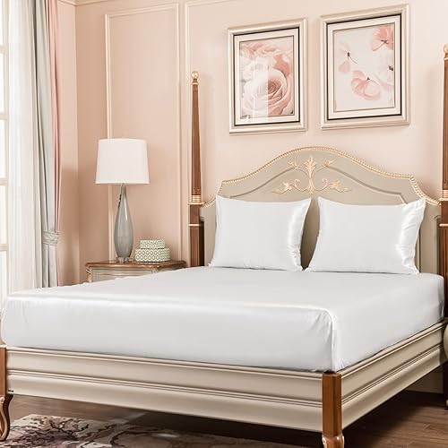 Miniatura 1 de PROMEED Juego de sábanas bajeras de seda de 22 Momme de 2 piezas con sábana bajera de bolsillo profundo y funda de almohada con cremallera, 100%