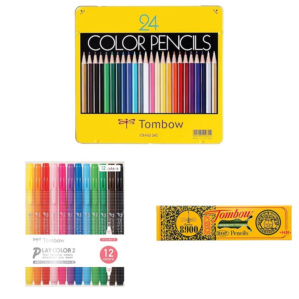 Amazon | 【セット買い】トンボ鉛筆 色鉛筆 NQ 24色 CB-NQ24C + 水性