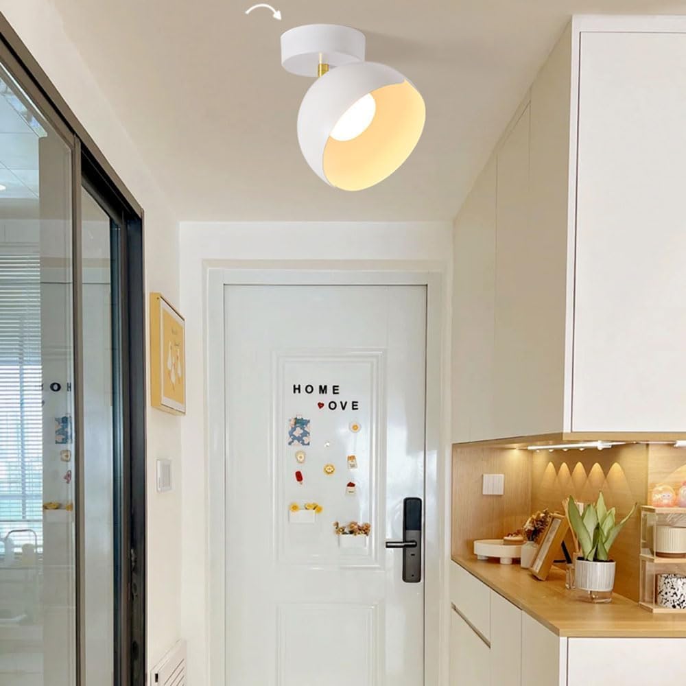Simple Cream Aisle Light White Ceiling Light Home Decoration Metal Design Close to Ceiling Light Fixtures E27 Semi-Flush Pendant Lighting Creative Personality Entrance Light Fixture