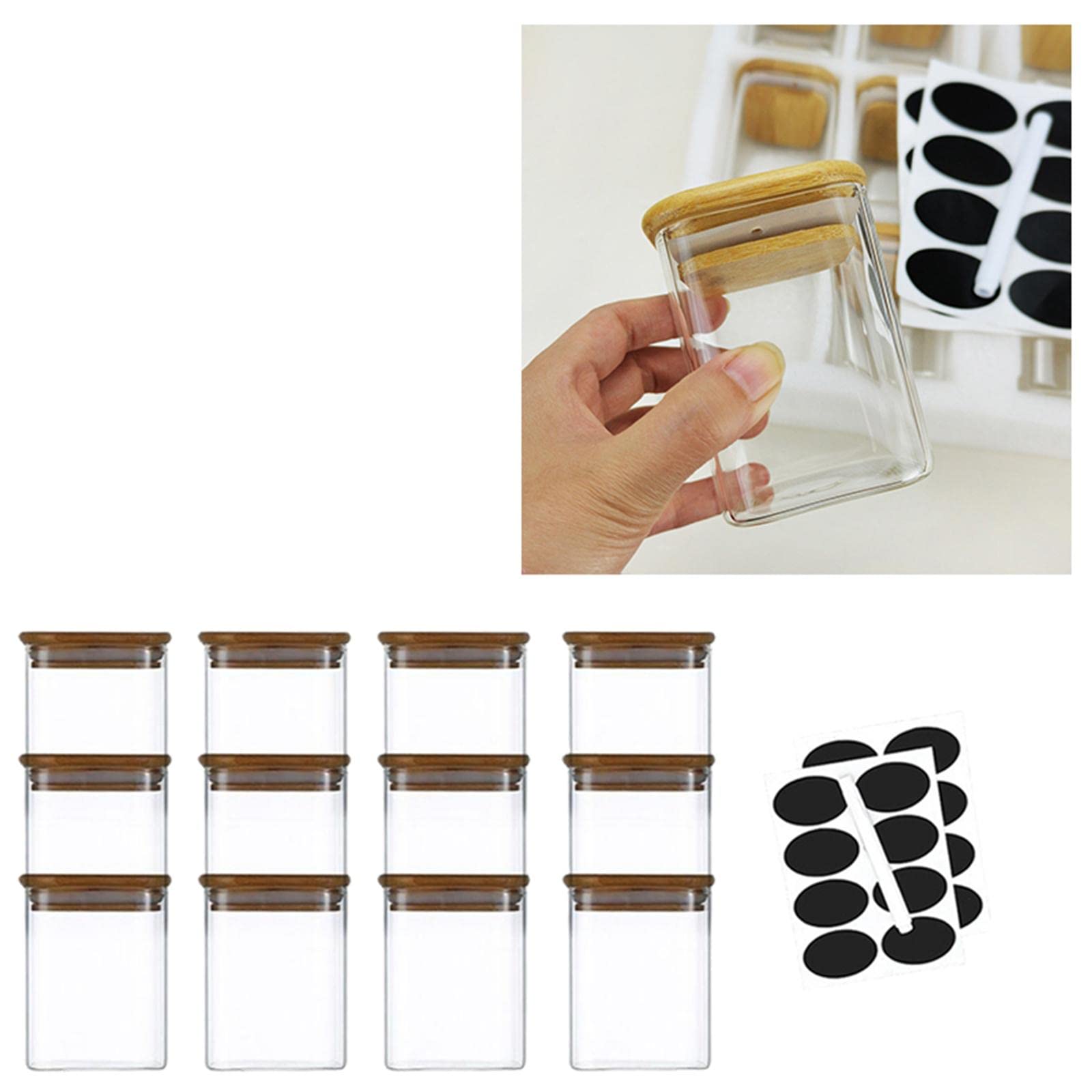 Set di 12 contenitori in vetro con guarnizione in sughero, contenitori per alimenti in vetro borosilicato per cucina, dispensa, spezie, tè e alimenti secchi