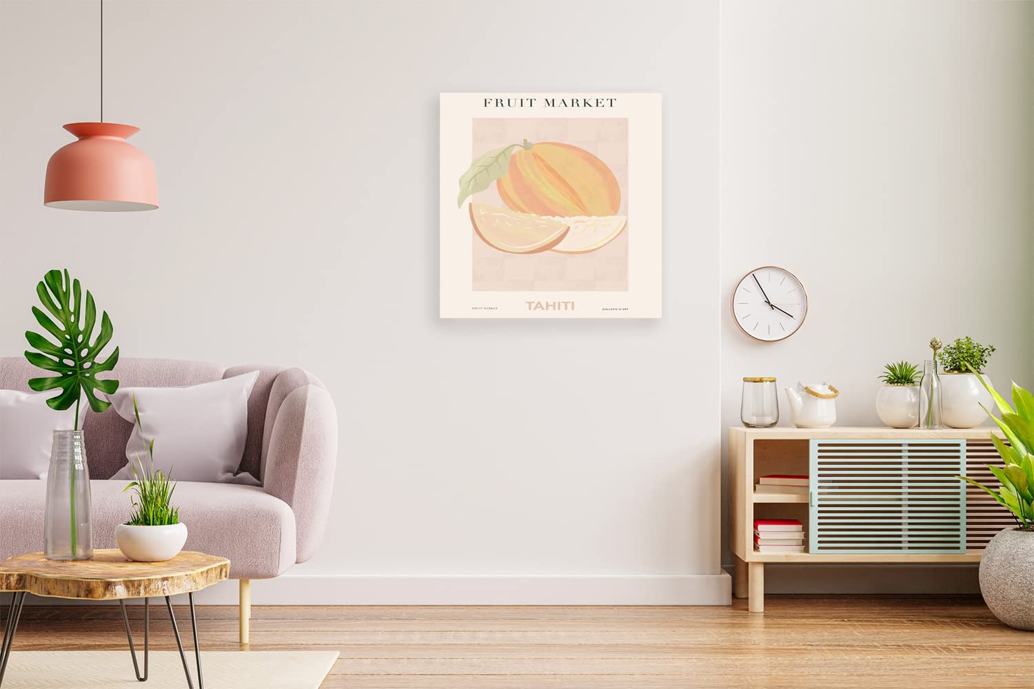 VERRE ART Printed Framed Canvas Painting for Home Decor Office Wall Studio Wall Living Room Decoration (14x14inch Wrapped) - Fruit Market Tahiti