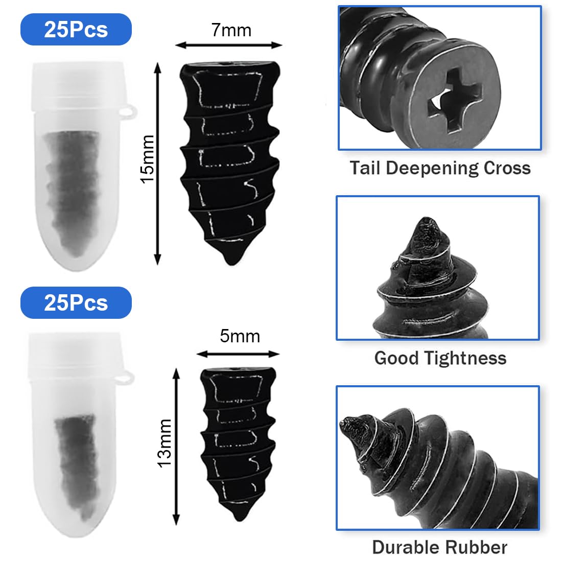 Kit Riparazione Pneumatici in Gomma 50 Pezzi Chiodi Cacciavite Stella per Moto Camion Bici