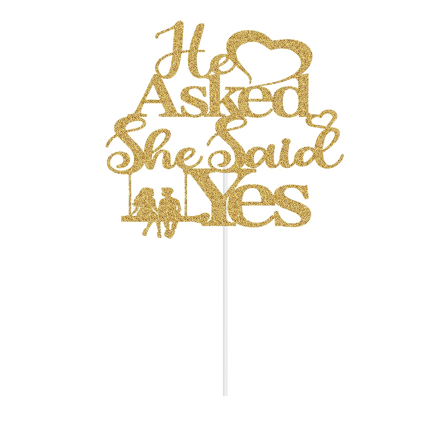 Glitter He Asked She Said Yes Cake Topper, Swing Mr & Mrs Wedding Engagement Cake Topper, Bridal Shower Anniversary Party Decorations Gold