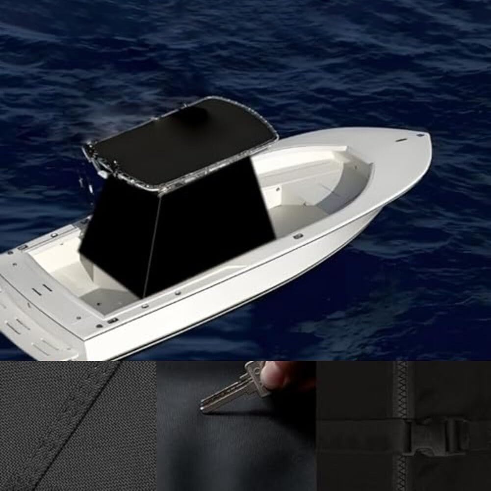 T-Top Copertura per console centrale per barca, tessuto Oxford impermeabile con cerniera, protezione per tutte le stagioni per sedile del timone marino, nero (208 x 137 x 183 cm)