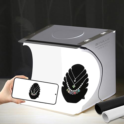 PULUZ Mini Caja de Luz, Caja de Luz de Mesa de 9" para Fotografía, Caja de Luz Portátil de 20 LED para Estudio Fotográfico con Tienda de Campaña y 2