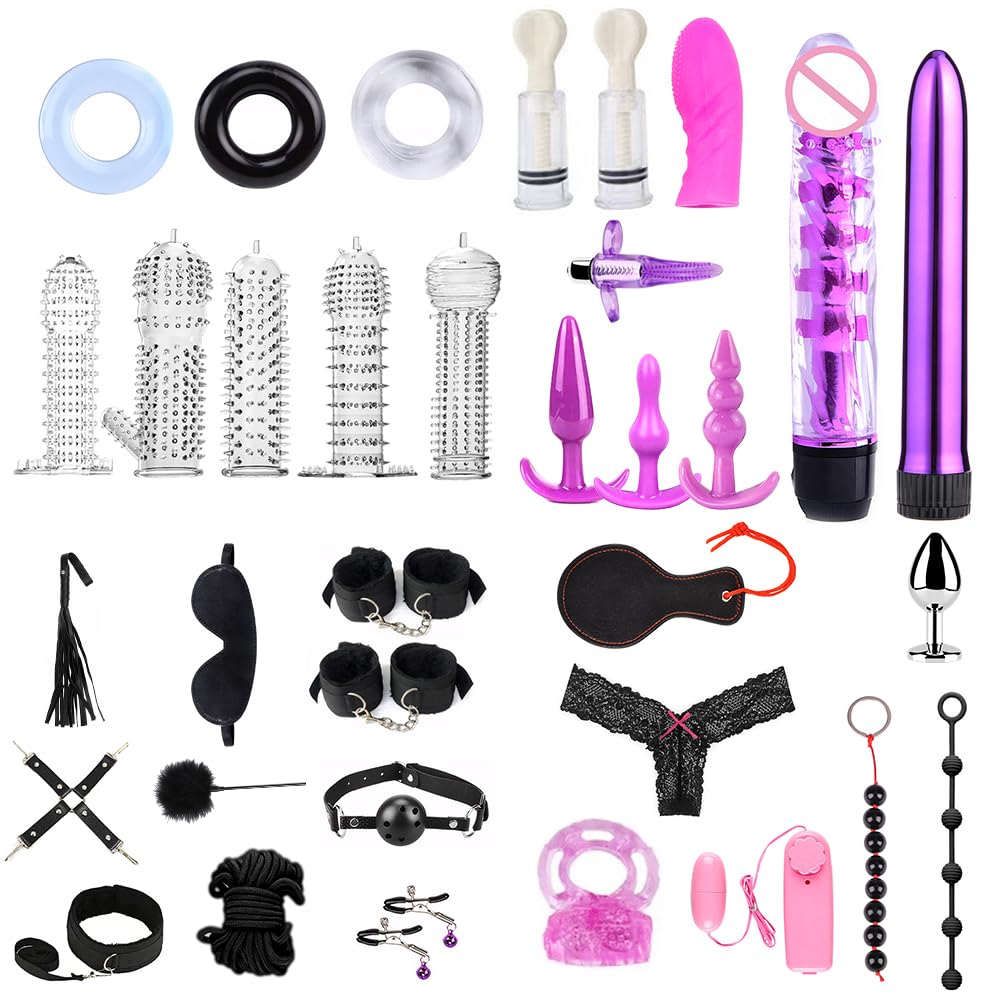 34 Piezas SM Bondage Kit, BDSM Restraints Kits con Plug Anal Butt Plug Máscara y Sexual Esposas, Erótico Set Juguetes Sexuales para Parejas Bondage Set Esposas para Principiantes y Experimentados