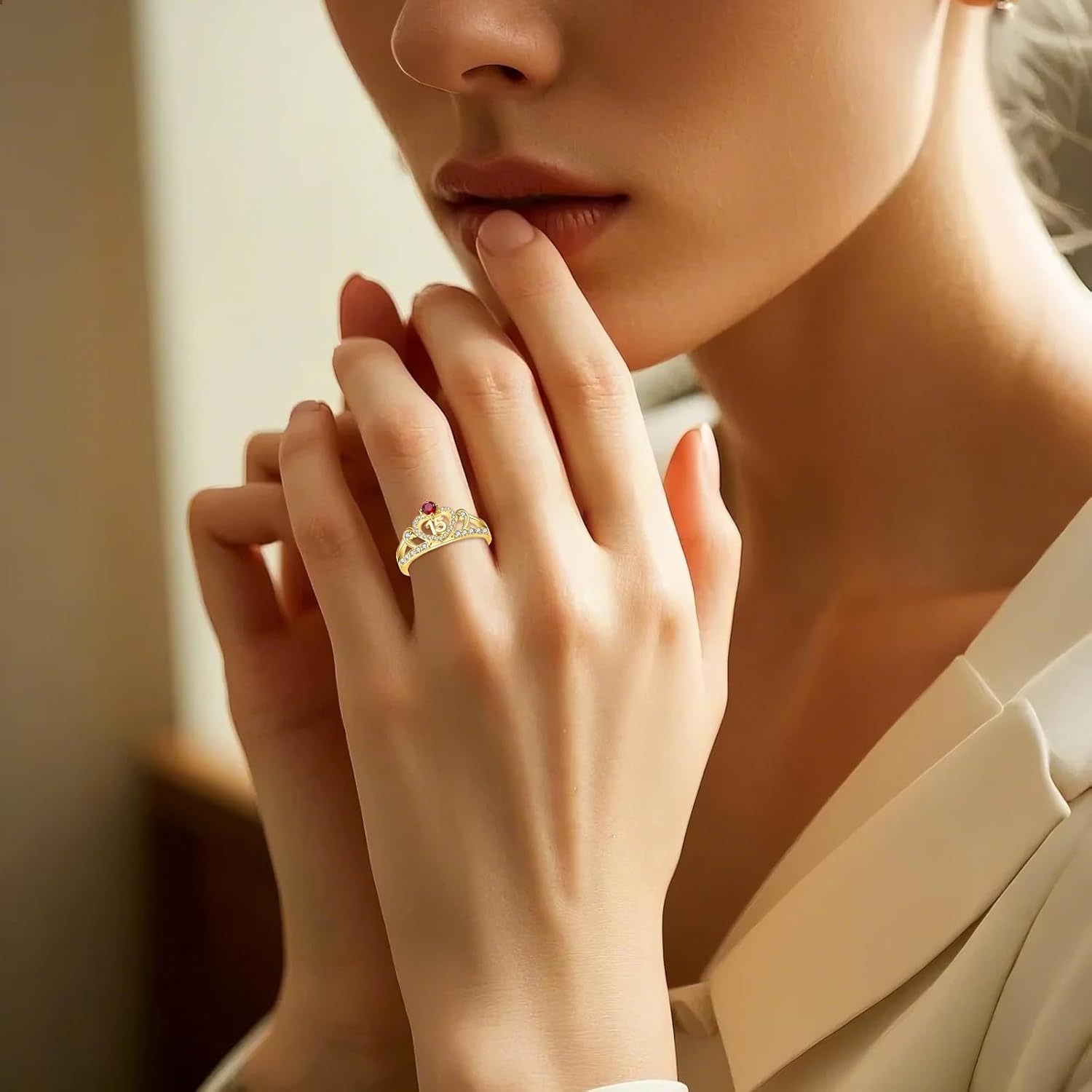 Personalized Sweet 15 Crown Quinceanera Ring 925 Sterling Silver Engraving Text Customized Birthstones 15th Birthday Ring Gift for Women