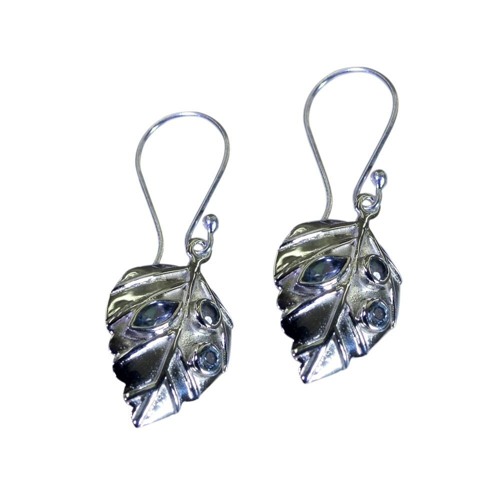 Boucles d'oreilles topaze bleue en argent massif fait main - 5
