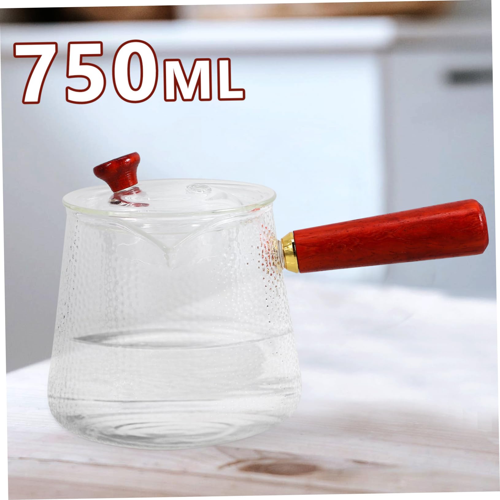 Zerodeko Glas Teekanne Transparent mit Teesieb für Losen Tee Kleine Haushalts Teekanne aus Glas mit Holzgriff Robust und Bruchfest für Zuhause und Büro