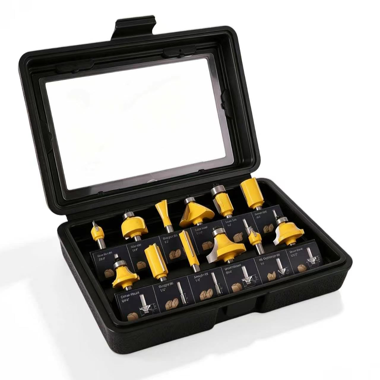 CSOOM Router Bits 12 PCS Set, 12 Pieces 1/4 Inch Shank Router Bit Kit, Professional Woodworking Milling Cutter Set, Tungsten Carbide Milling Bit Kits for Professional Woodworking — image 1