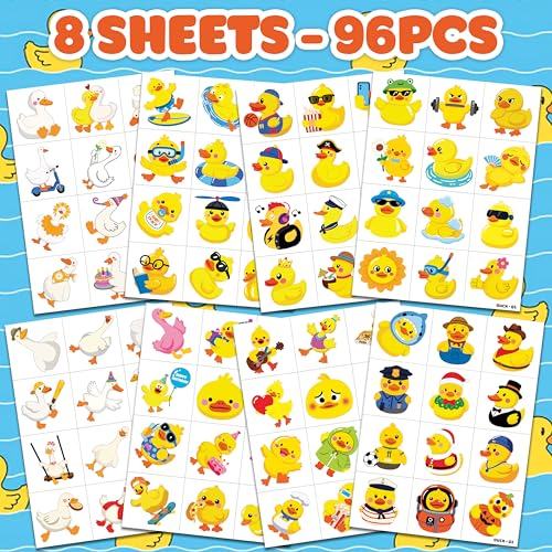 Image of 96 PCS Duck Pre-Cut Temporary Tattoos for Kids | Cute Farm Animal Themed Birthday Party Favors, Supplies, Decorations, Fake Tattoo Stickers, Rewards & Gifts For Boys & Girls
