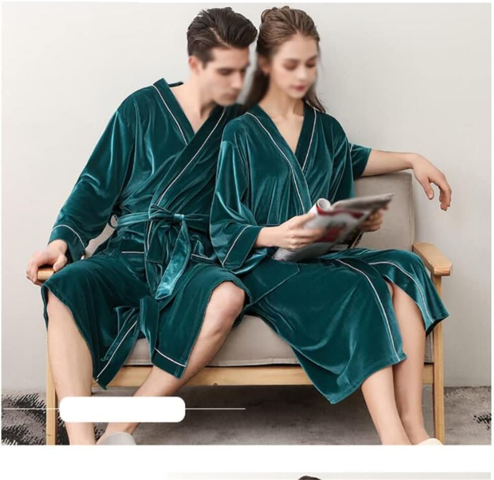 Men's Thin Gown Women's Couple Bridal Wedding Dress V-Neck Women's Gown Pajamas Soft Velvet Bathrobe