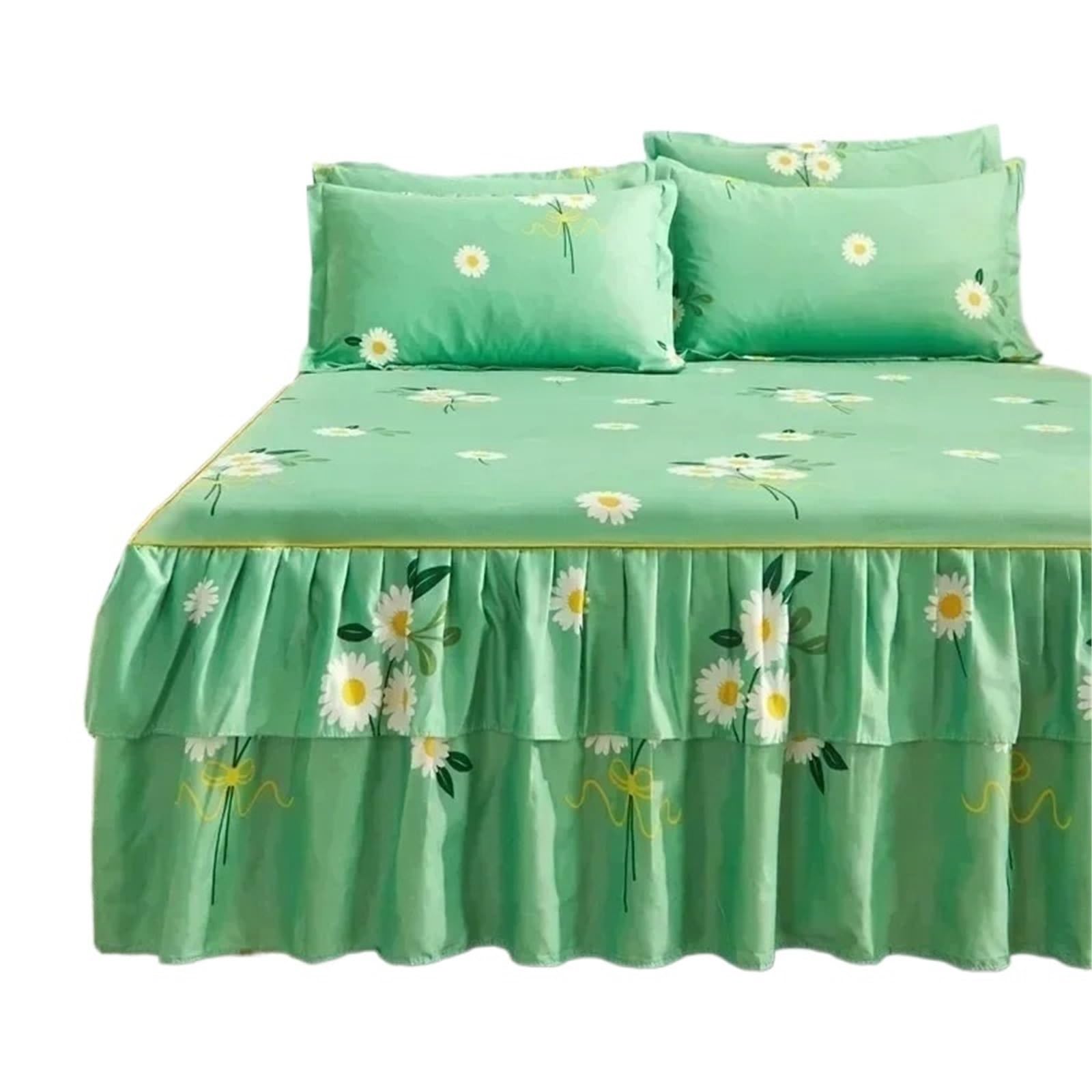 Ruffled Bedspread Bed Sheet Ruffled Skirt Comfortable Fitted Double Bedspread Mattress Cover Bedding Bedsheet With Non-slip Protective(Color3,1PC 180cmx220cm)