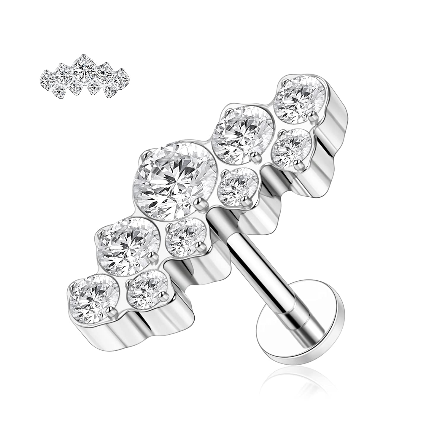 hengkaixuan 16G Titanium Labret Studs - Internally Threaded Flatback - Unisex - Silver - Piercing Jewellery — view 17