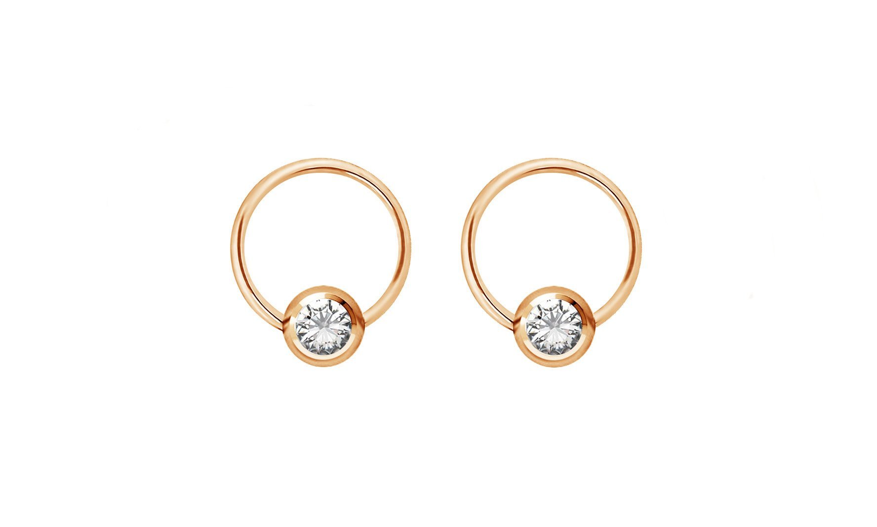 Pair 14g-20g Gold & Rose Gold Tone Surgical Steel CZ Gemmed Captive Bead Body Piercing Hoops (2pcs)