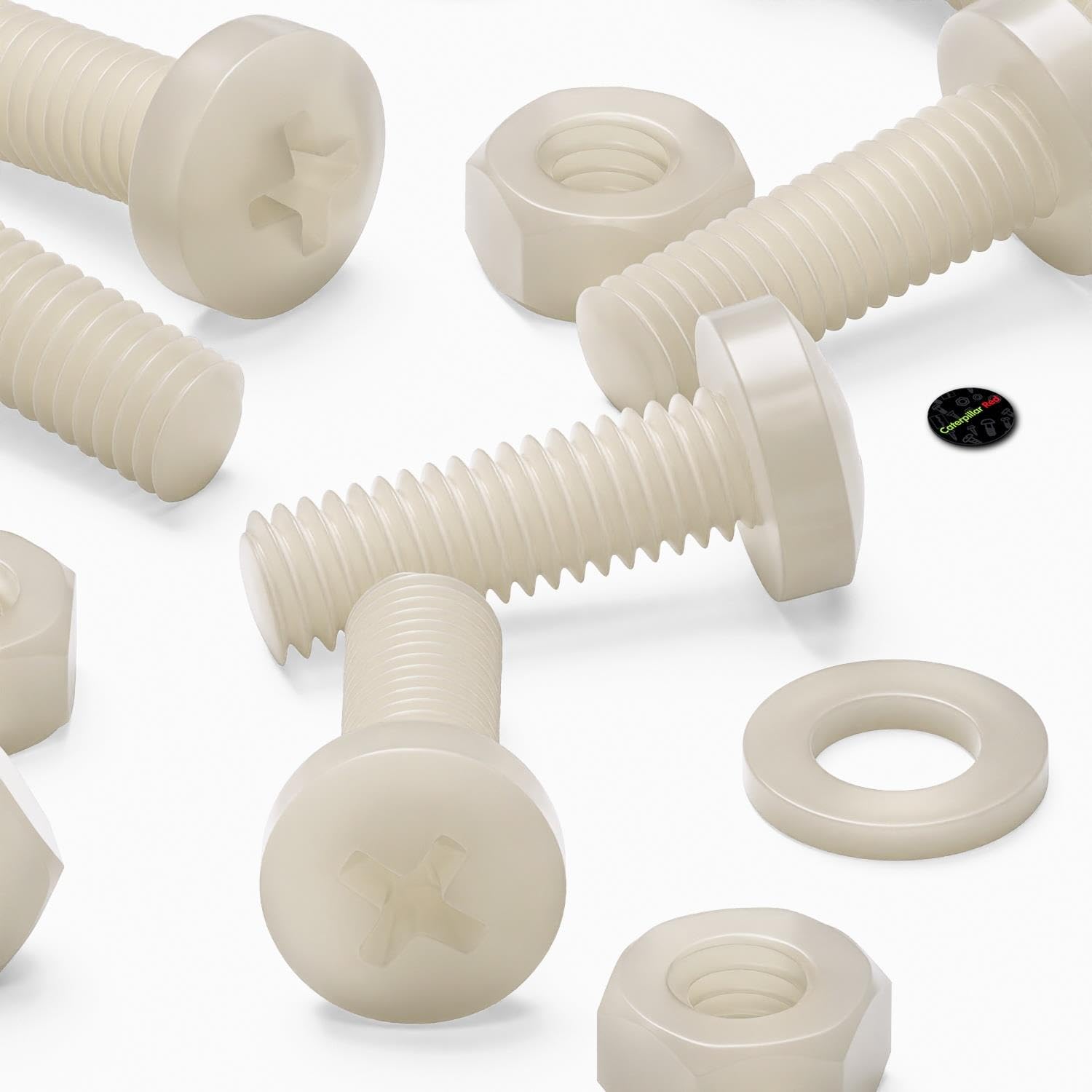 50x Viti a testa cilindrica naturali in nylon PA66 M6 x 20 mm + dadi e rondelle