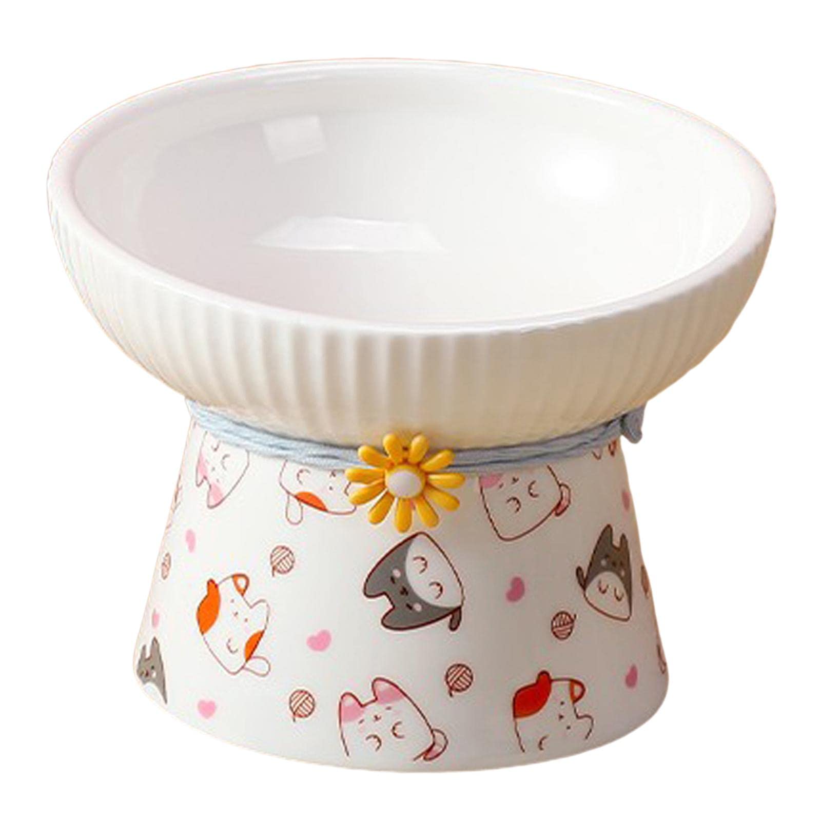 Porcelain Pet Feeder Raised Cat Dish High Foot Non Spillage Cat Dog Bowl Pattern Tilted