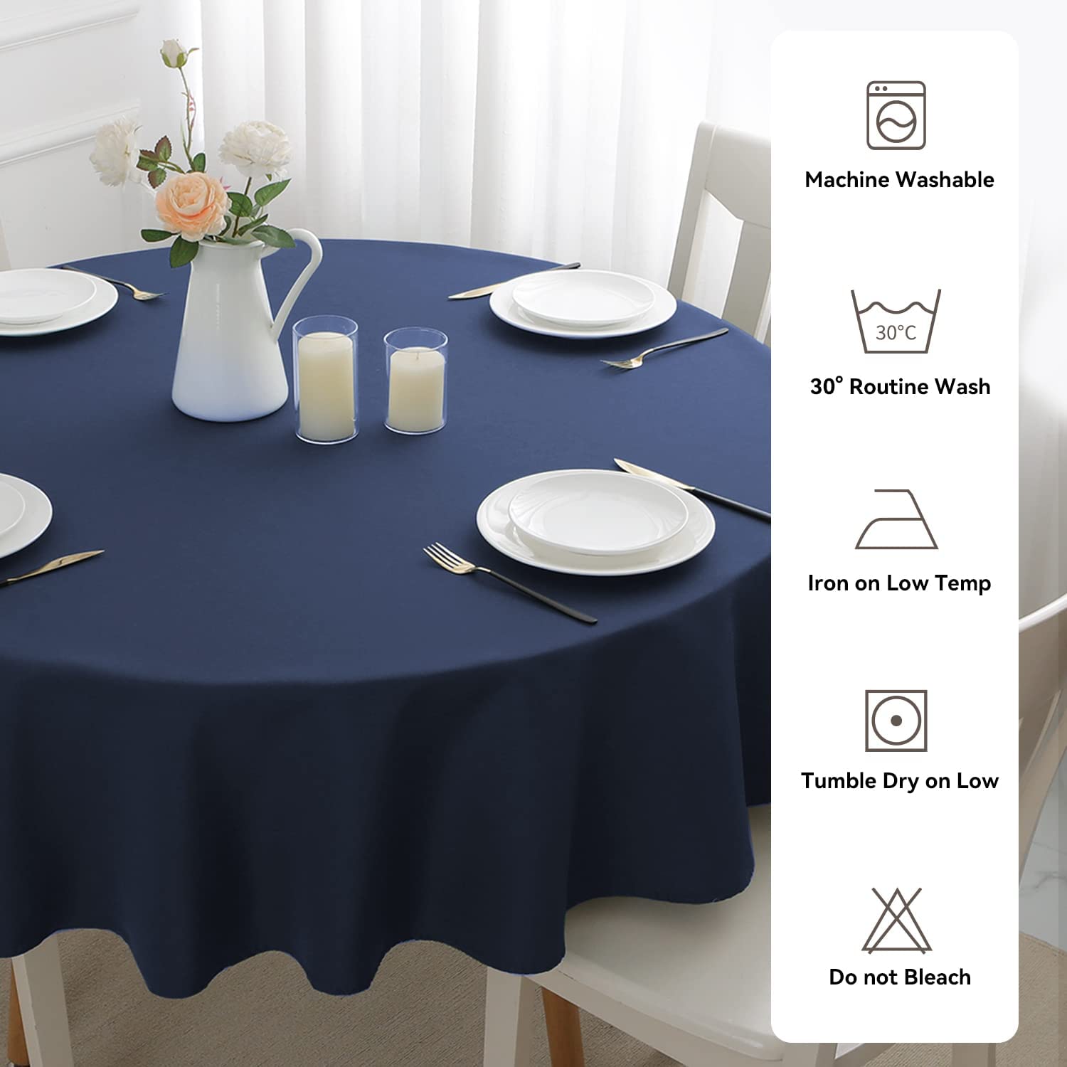 Romanstile Navy Table Cloth Round 160 cm,Water Resistant and Stain Resistant Washable Table Cloths Wrinkle Free Table Cover for Christmas Kitchen Dining table Party Wedding Garden and Outdoor New Year - Image 2
