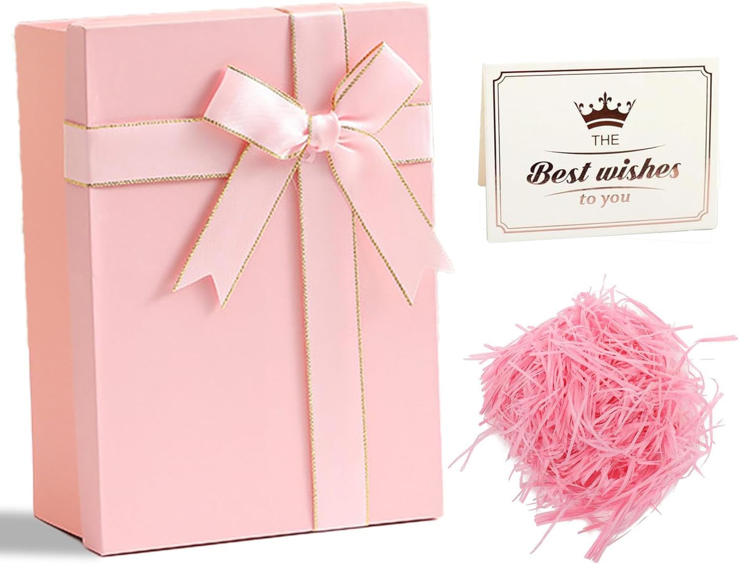 Confezione Regalo Rosa Con Coperchio, Fiocco E Biglietto Auguri - 22.5x16x8.5 Cm