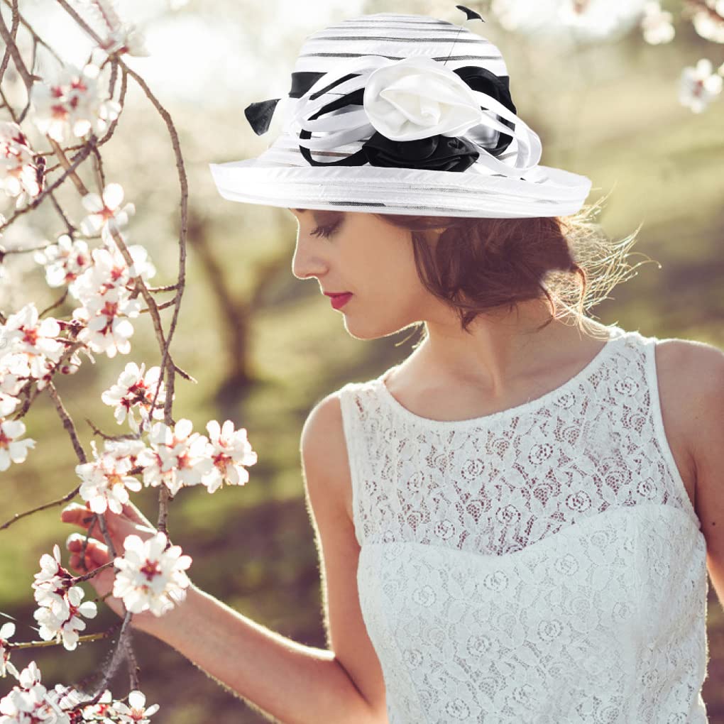 Chapeau de soleil pour femme en satin Kentucky Derby Église - bleu marine - Taille M