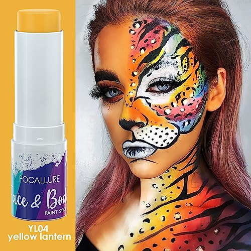 FOCALLURE Face Body Paint Stick,Eye Black Stick for Sports,Face Painting Kit Professional Hypoallergenic Foundation Makeup for Halloween Cosplay SFX Costume Party,Yellow Lantern - Image 3