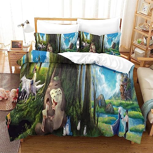 YINGD Parure de lit My Neighbor Totoro avec housse de couette et taies d'oreiller, motif dessin animé Totoro, pour enfants, garçons et filles, taille 200 x...