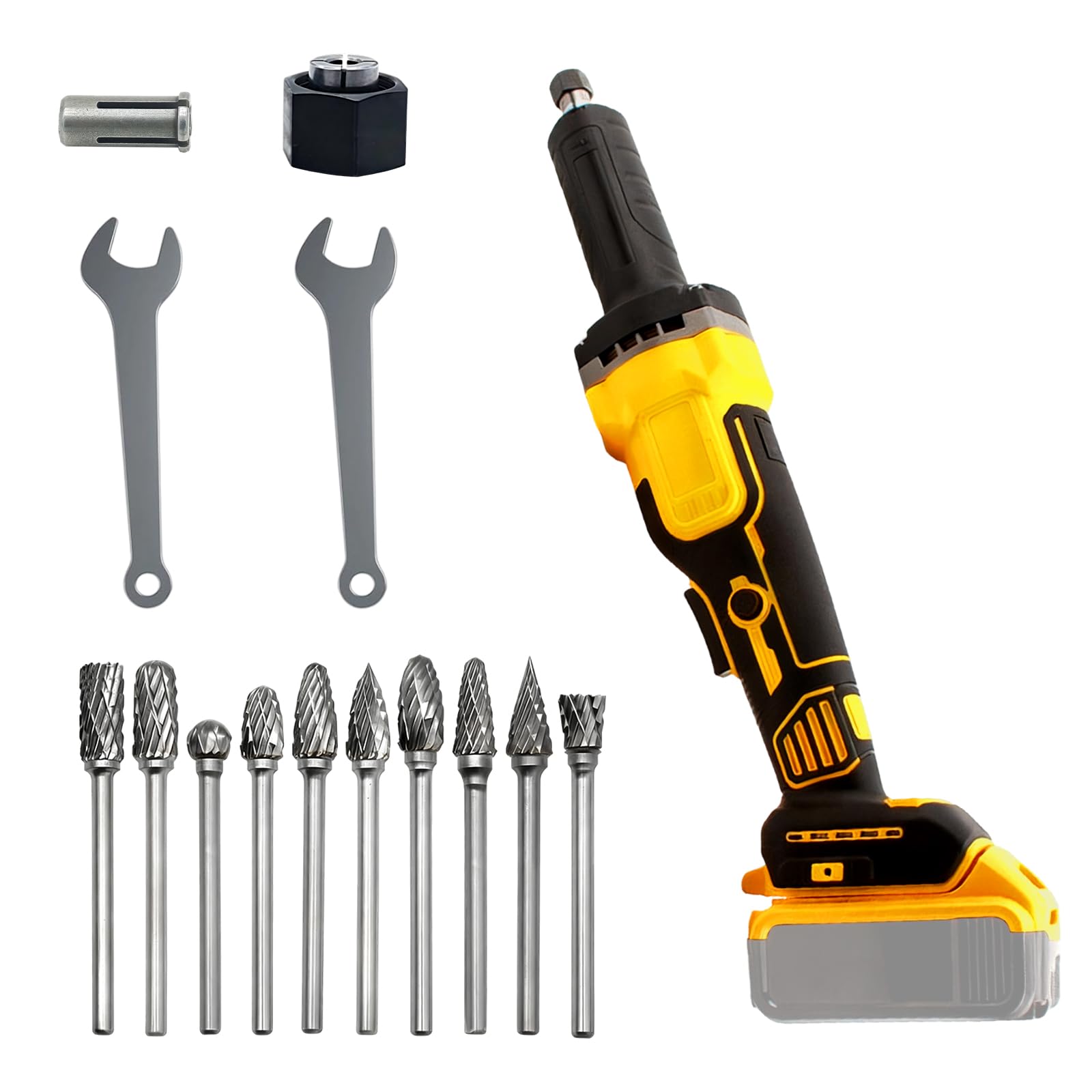 Cordless Die Grinder for Dewalt 20V Battery, 26000 RMP Brushless Electric Rotary Grinder with 10PCS 6MM Grinding Bits, 4 Variable Speeds Grinder for Rust Removal, Polishing Deburring (No Battery)