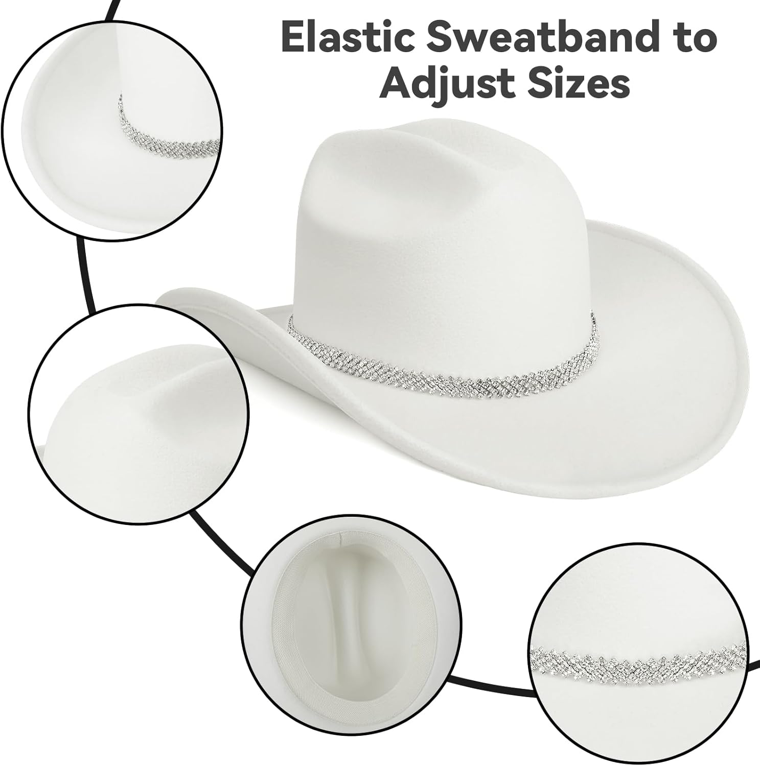 Cowboy Hat,Cowgirl hat,Cowboy Hats White/Black Western Cowgirl Hats for Women/Men - Image 3