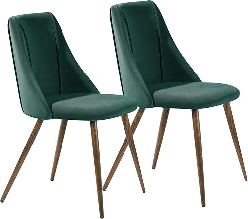 FurnitureR Juego de 2 sillas de comedor, sillas laterales de mediados de siglo, respaldo de asiento de terciopelo grande y súper suave, patas de