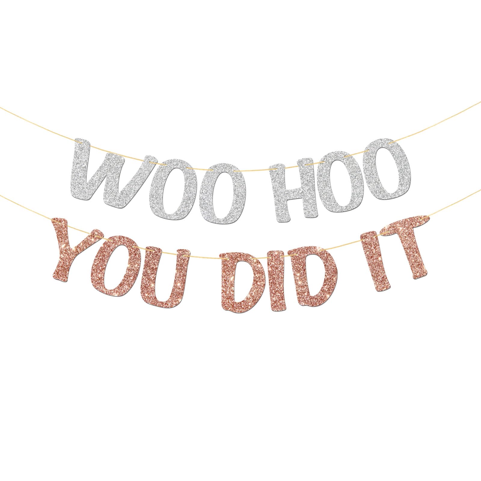 Woo Hoo You Did It Banner - Educated AF Class of 2026 Party Supplies - College High Schoo University Graduation Party Decorations - Silver & Rose Gold Glitter โ image 1
