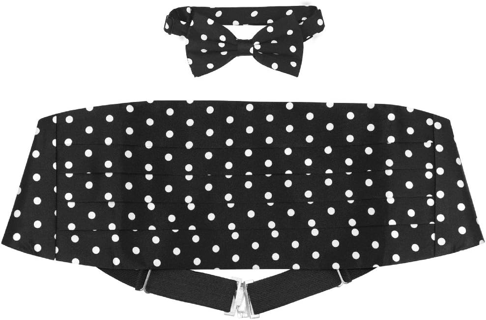 SILK Cumberbund & BowTie BLACK w/WHITE POLKA DOTS Men's Cummerbund Bow Tie Set