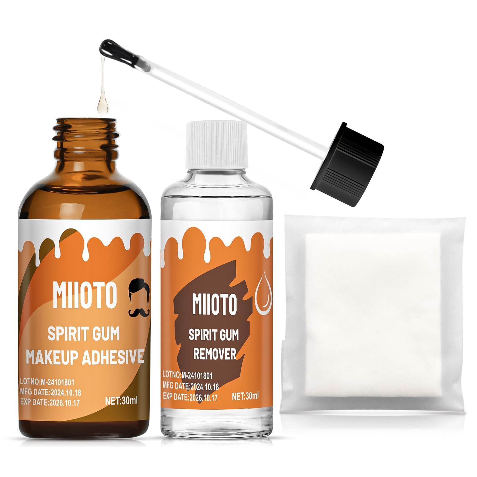 Colla per Viso+Rimuovi Adesivo, Durevole Collodion, Liquido per Cicatrici per Trucco, Adesivo per Capelli, Barbe e Parrucche, Effetti Speciali Colla per Viso, Feste, Halloween(30ml*2)