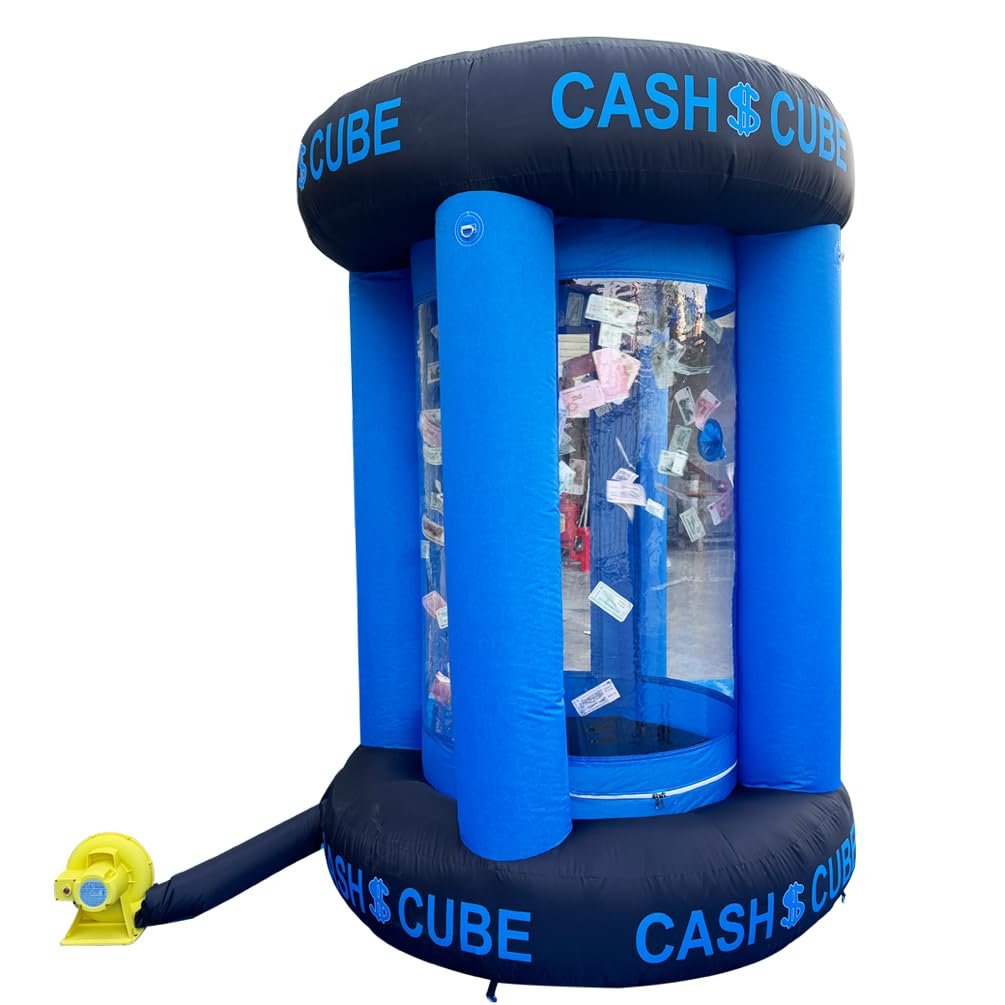 FYTEINFLA Inflatable Cash Cube Booth Inflatable Cube Cash Grab Machine Fast Money Booth Money Grab Machine with 2 Blowers for Promotion Advertising Events