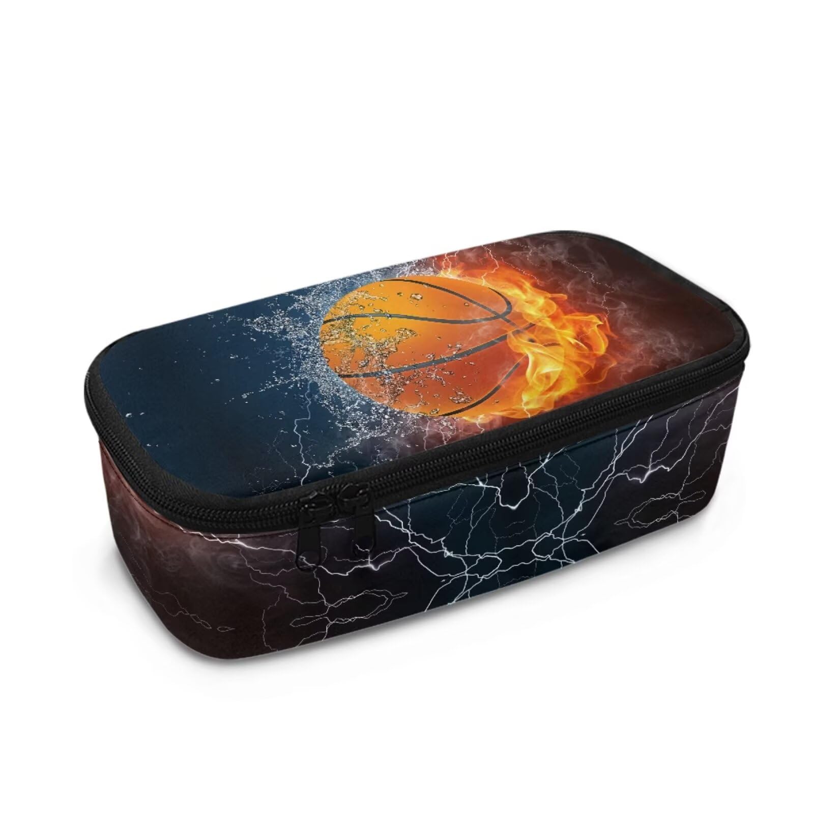 Dngkaoje Flame Water Basketball Pencil Case for Kids Pencil Box Boys Cool Basketball Pen Bag with Zipper Big Capacity Pen Pouch with Pen Slot Travel Storage Box Stationery School Supplies Office