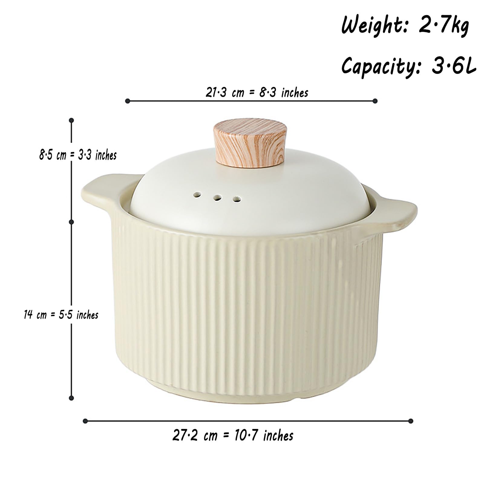 z pokrywką, porcelanowy garnek do gulaszu(Beige,3.6L)