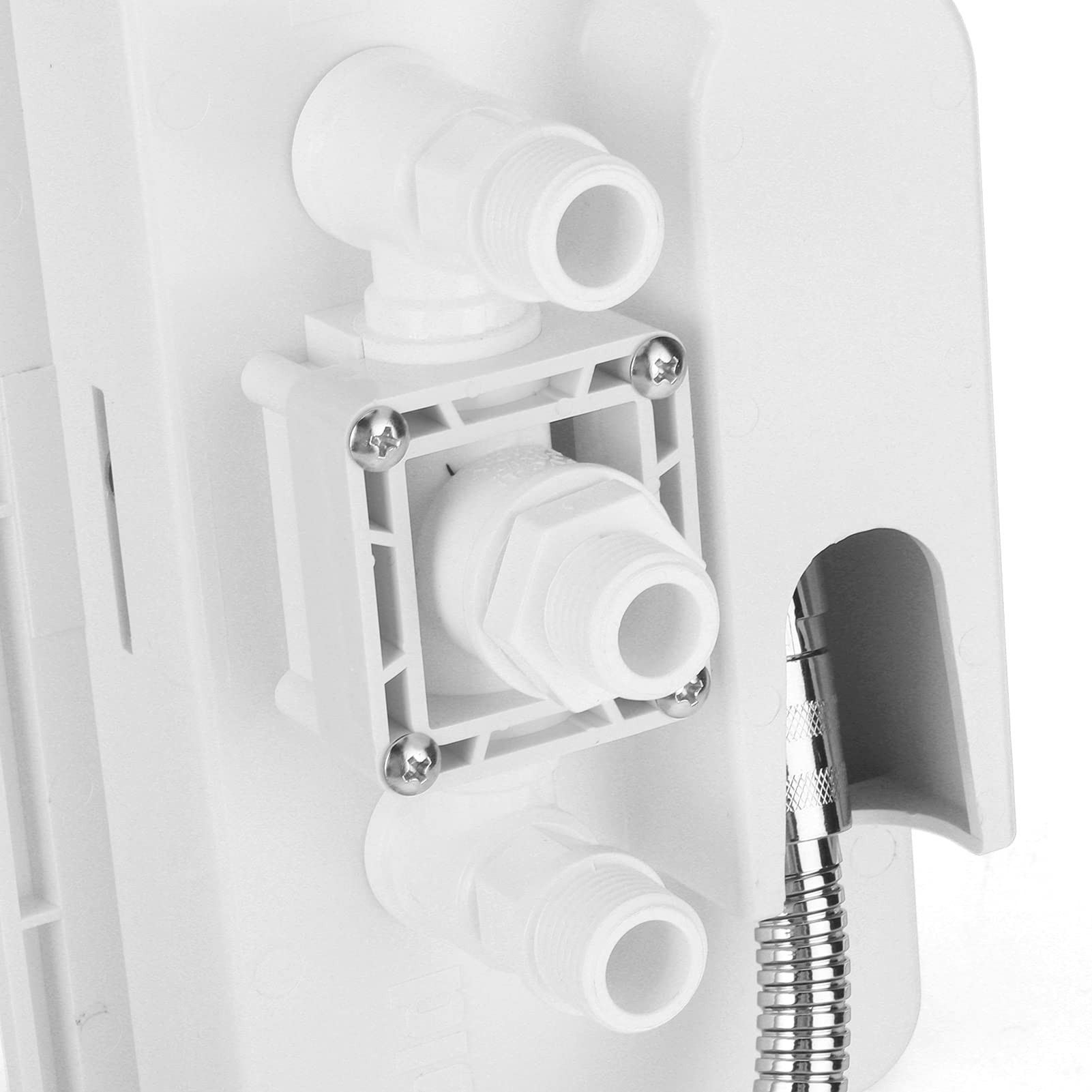 Caja de Ducha Exterior para Autocaravana – Válvula de Agua Fría y Caliente con Cabezal de Ducha y Manguera Metálica de 1.5m, Grifo para RV, Camper, Barco y Remolque