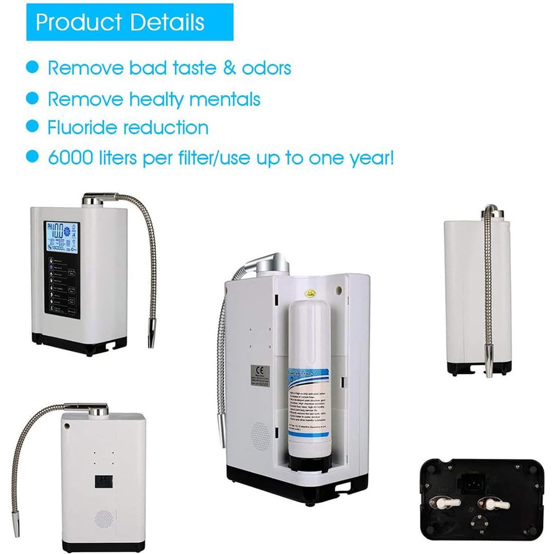 Ionizzatore Acqua Alcalina, Purificatore Macchina Generatore Di Idrogeno, Filtro per Acqua Potabile Acida Alcalina Domestica Lcd 3,8 Pollici, 8000 Litri per Filtro, Voce Intelligente